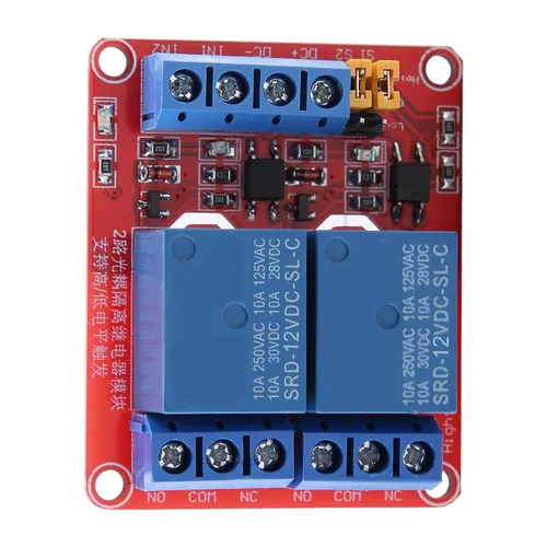 2-канальный модуль реле с опторазвязкой, поддержка срабатывания по высокому/низкому уровню, красная