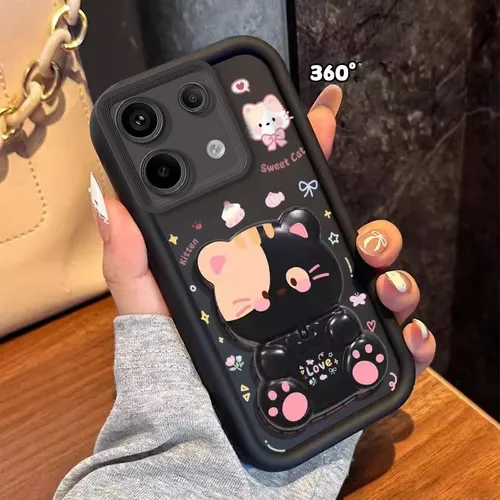 Чехол на Xiaomi redmi note 13 4g / Сяоми Редми Нот 13 черный, объемный с опорой Мультфильмы с кроншт