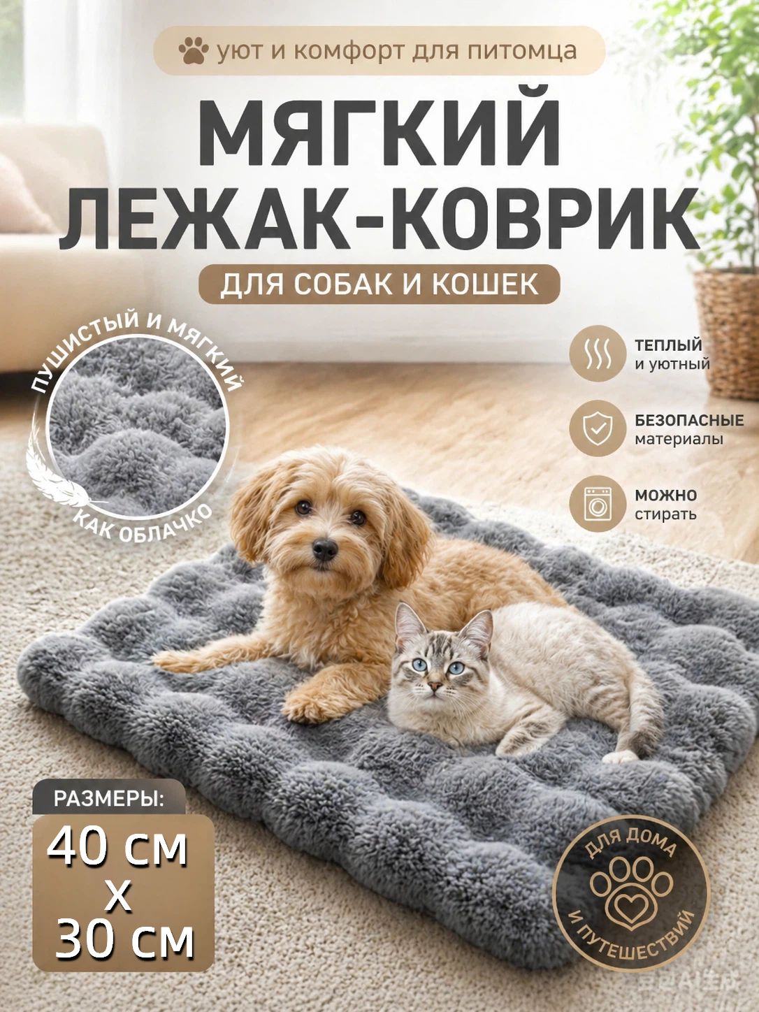лежанкадлякошеклежанкадлясобак40x30см1штВездеобеспечиватькомфортныеусловияотдыхадлядомашнихживотных