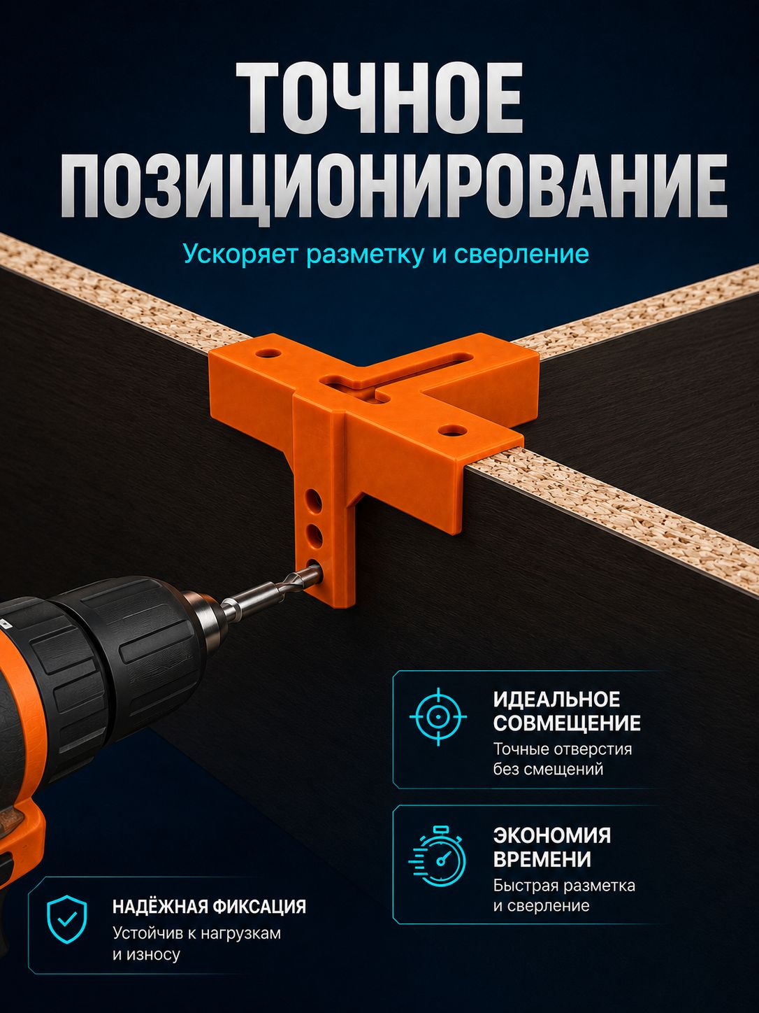 Кондуктор для сверления отверстий мебельный конфирмат 5 мм 2шт шаблон с фиксацией 18 мм