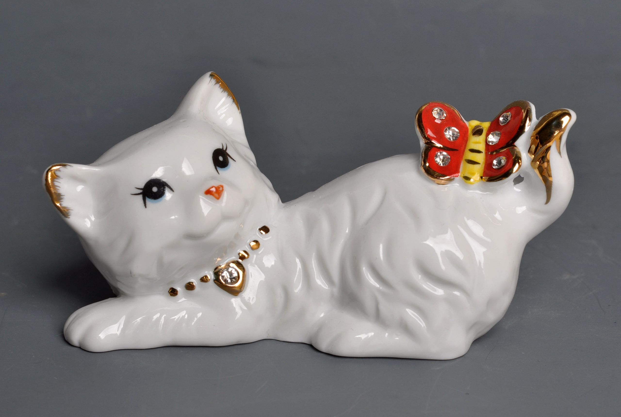 Статуэтка Кот, фарфор, 11 см, цвет белый, золотой — фото 2