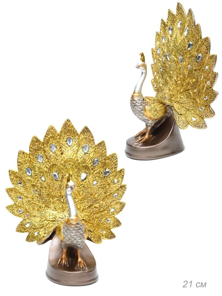 Декоративная статуэтка Павлин 21 см для интерьера и подарка, полистоун, 21,0 см