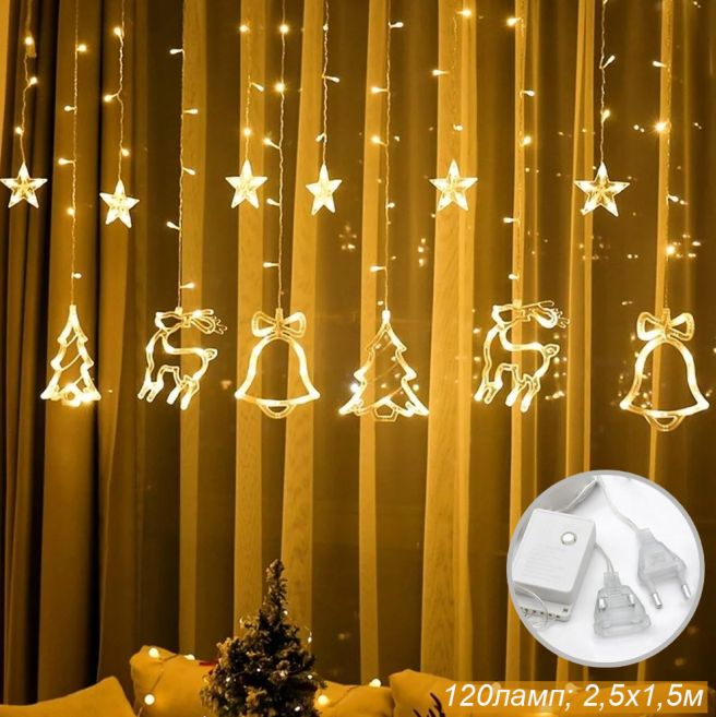 Новогодняя гирлянда-занавес LED, тёплый свет, 3 х 1 м, 108 светодиодов, 8 режимов Новогодняя гирлянда-занавес LED, тёплый свет, 3 х 1 м, 108 светодиодов, 8 режимов