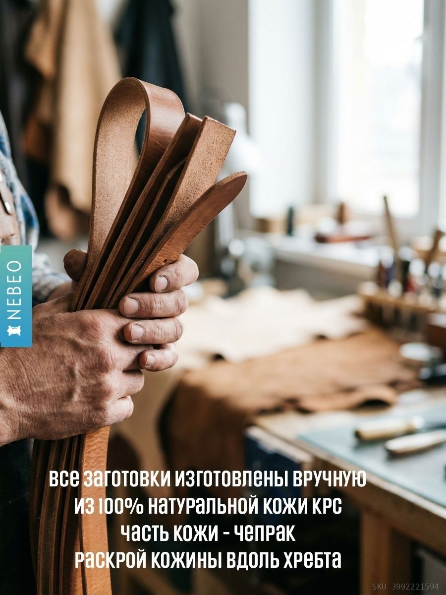 NEBEO Ременная заготовка, Махагон прошитая с финишем 40мм/140мм+, 2 сорт — фото 5