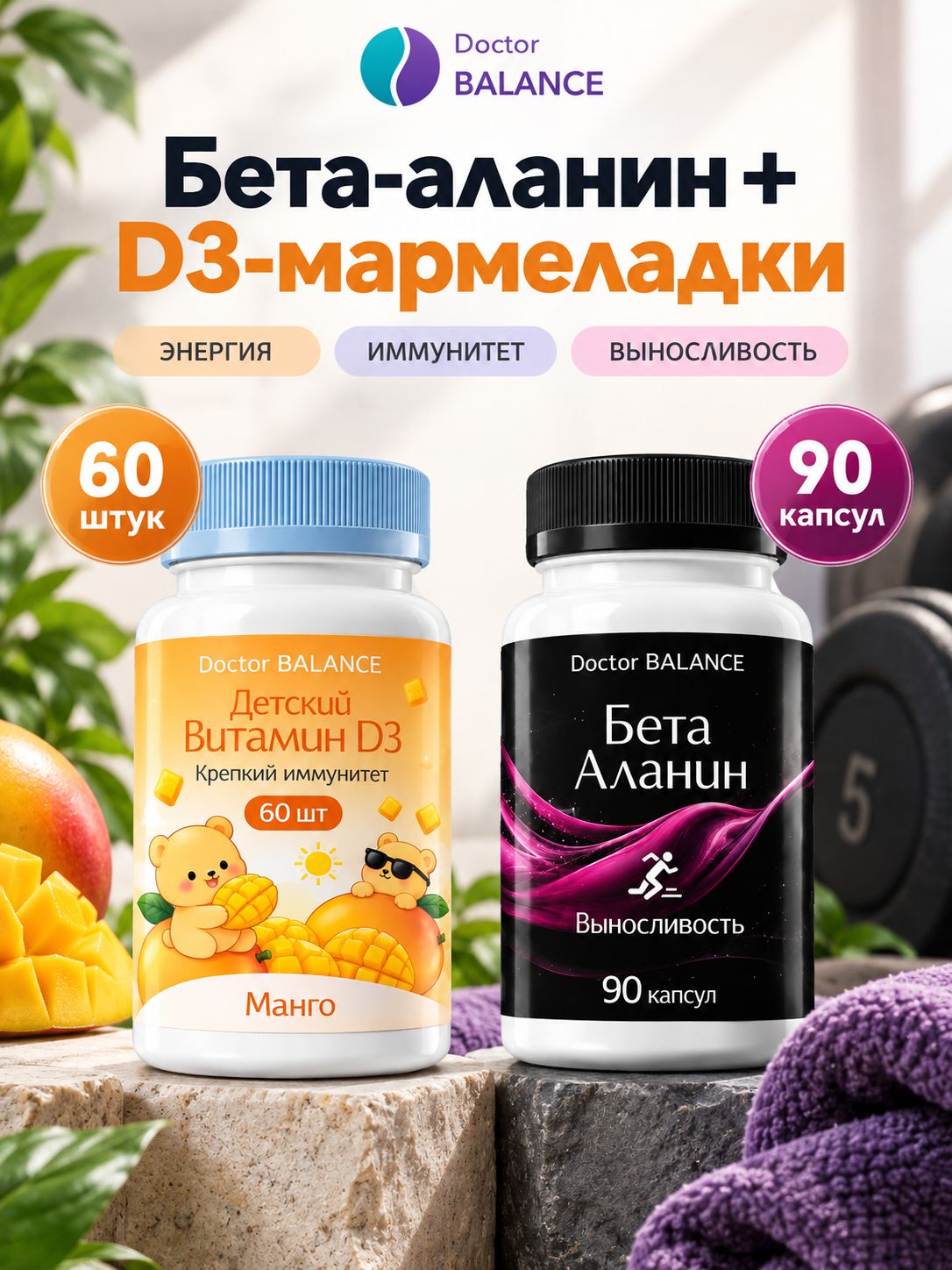 Набор Doctor Balance: Бета-аланин 90 + Детские D3-мармеладки, манго 30