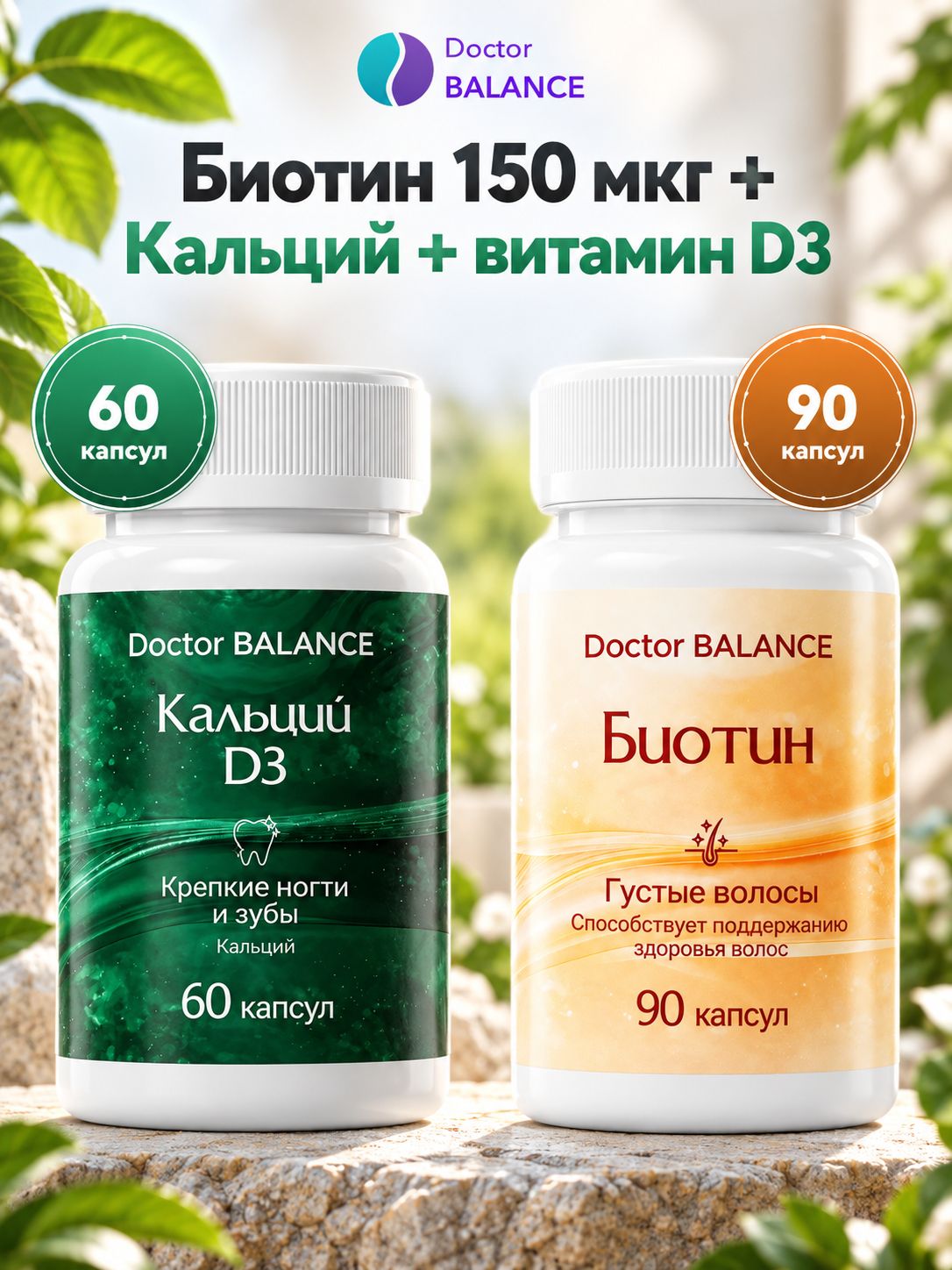 Набор Doctor Balance: Биотин 150 мкг 90 + Кальций с витамином D3 60