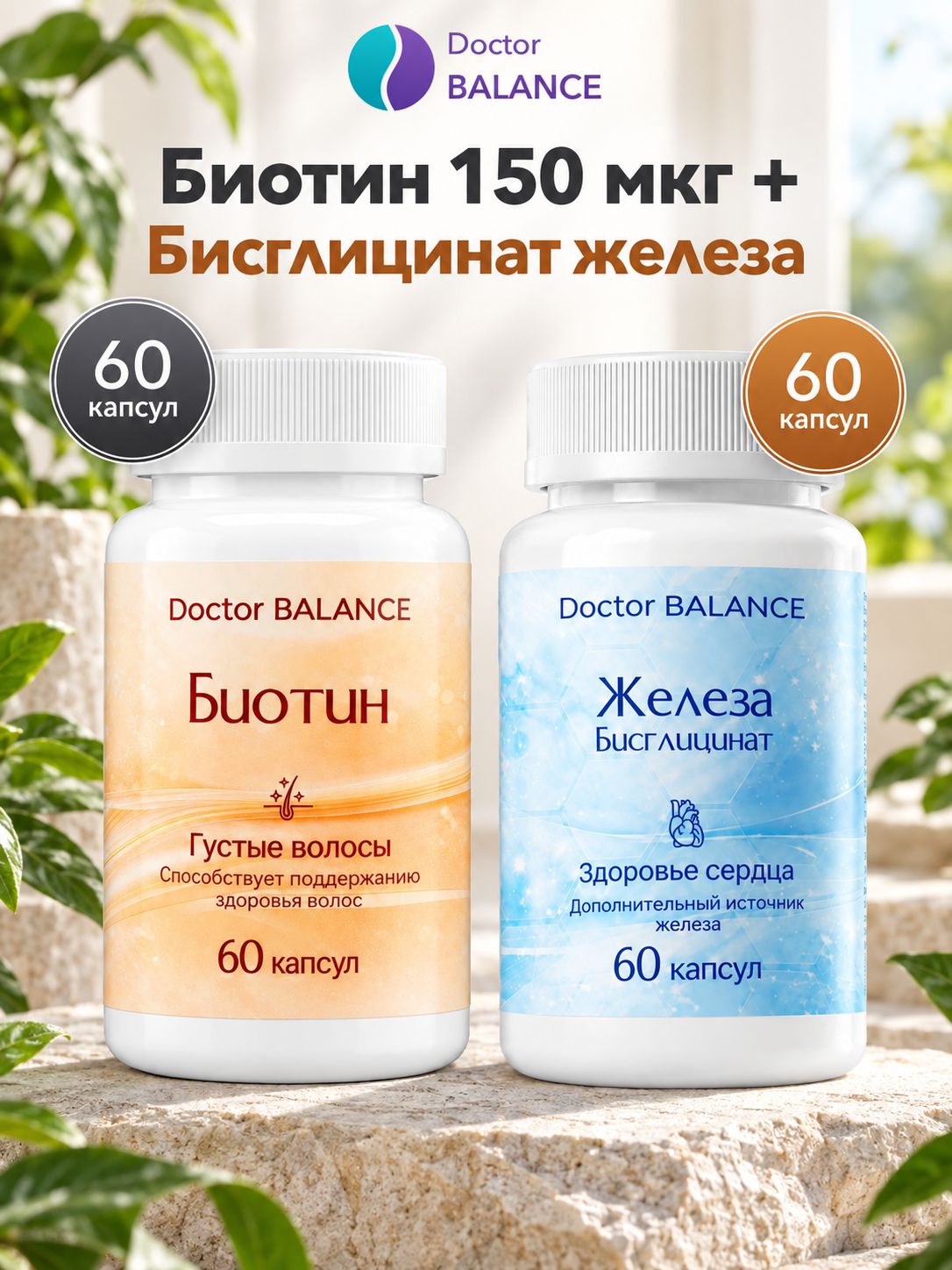 Набор Doctor Balance: Биотин 150 мкг 60 + Бисглицинат железа 60