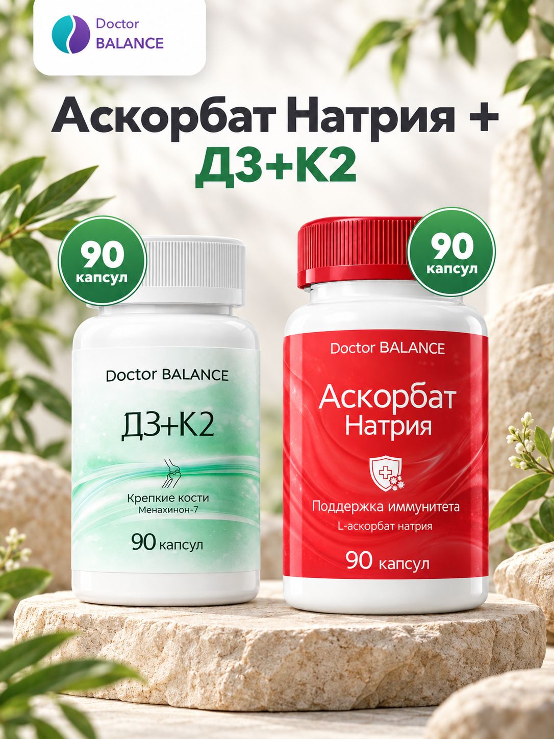 Набор Doctor Balance: Аскорбат натрия 90 + Витамины D3 + K2 90