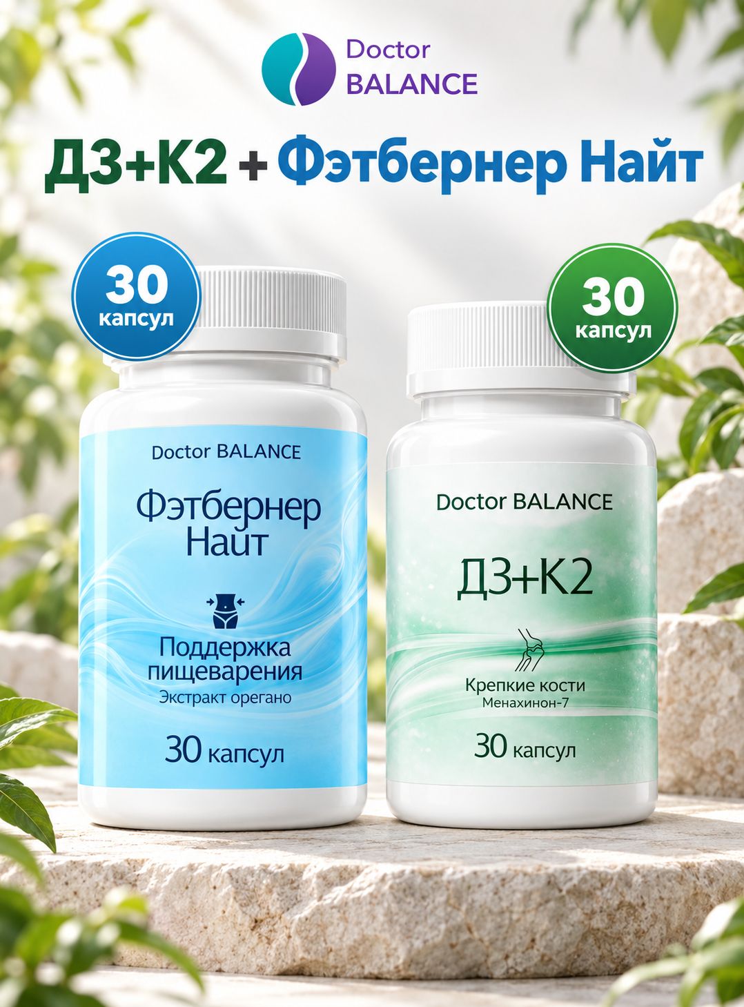 Набор Doctor Balance: Витамины D3 + K2 30 + Фэтбернер Найт 30