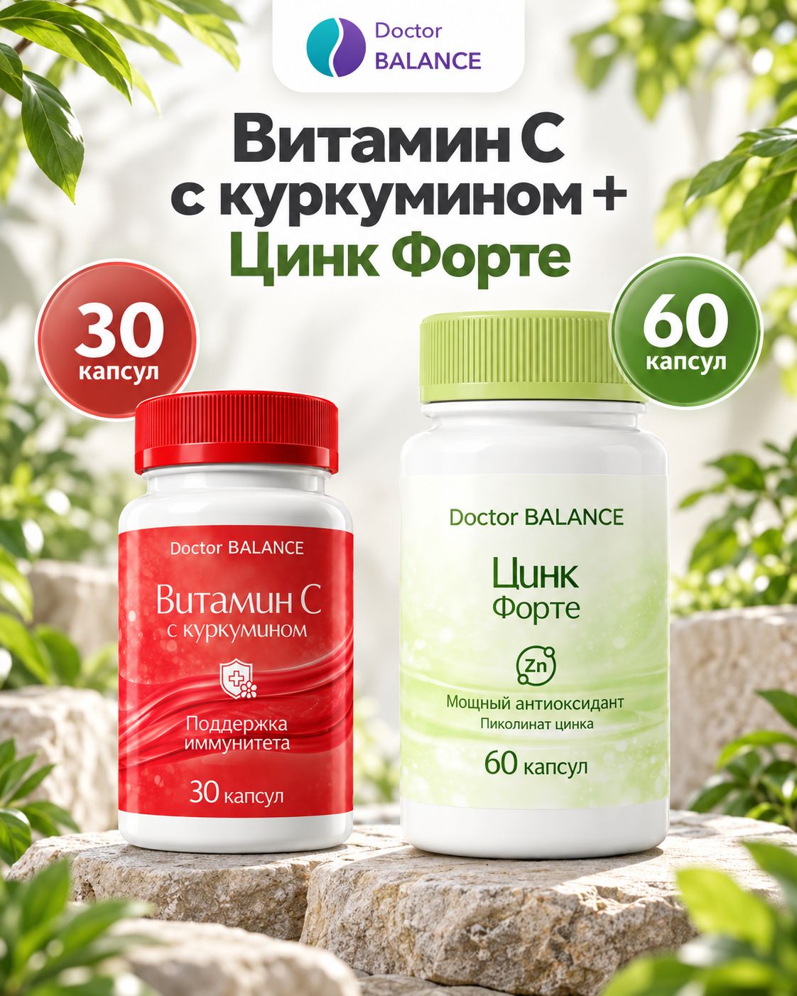 Набор Doctor Balance: Витамин C с куркумином 30 + Пиколинат цинка 60
