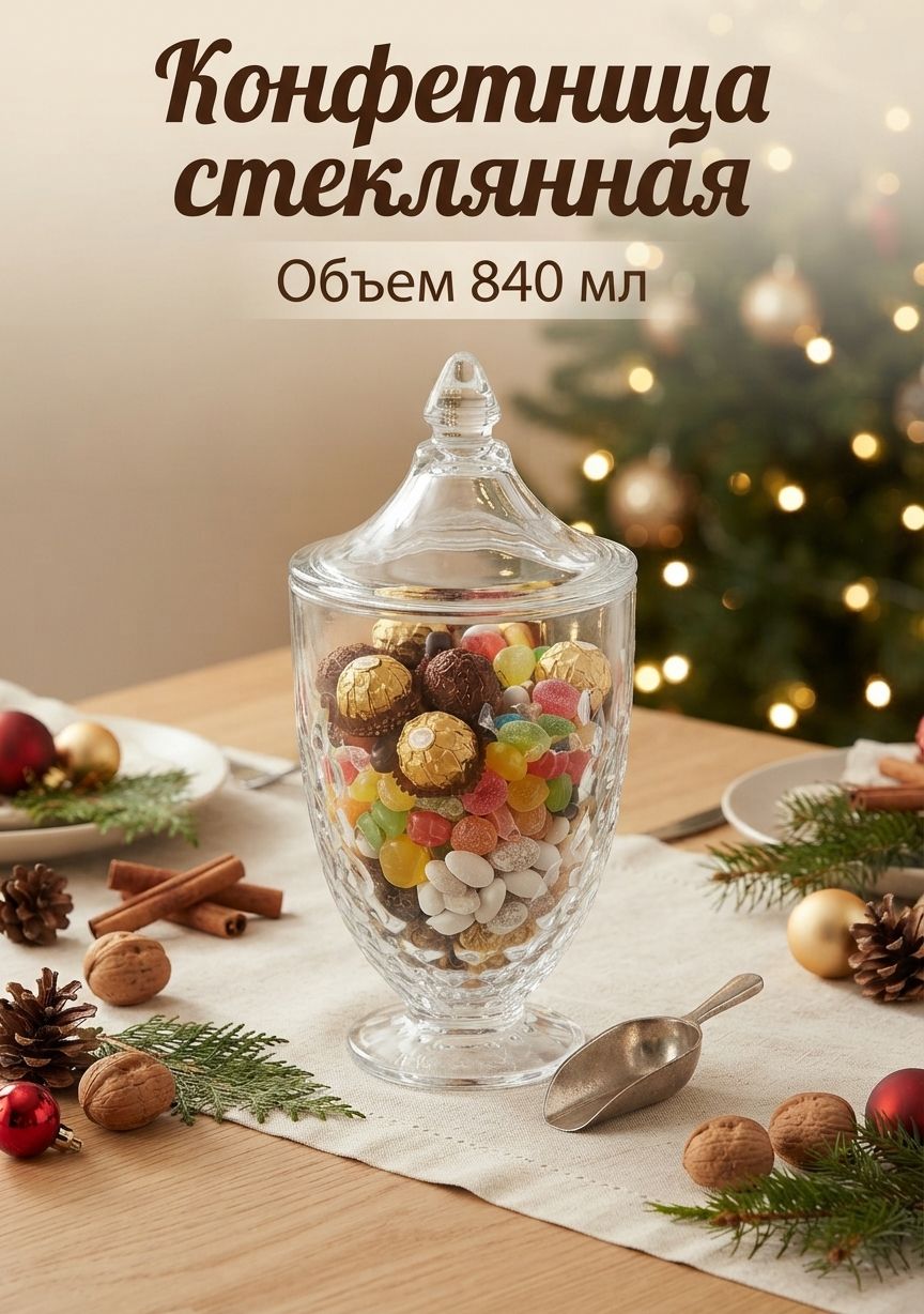 Конфетница стеклянная "Богема" , объем 840 мл, размер 11х23 см