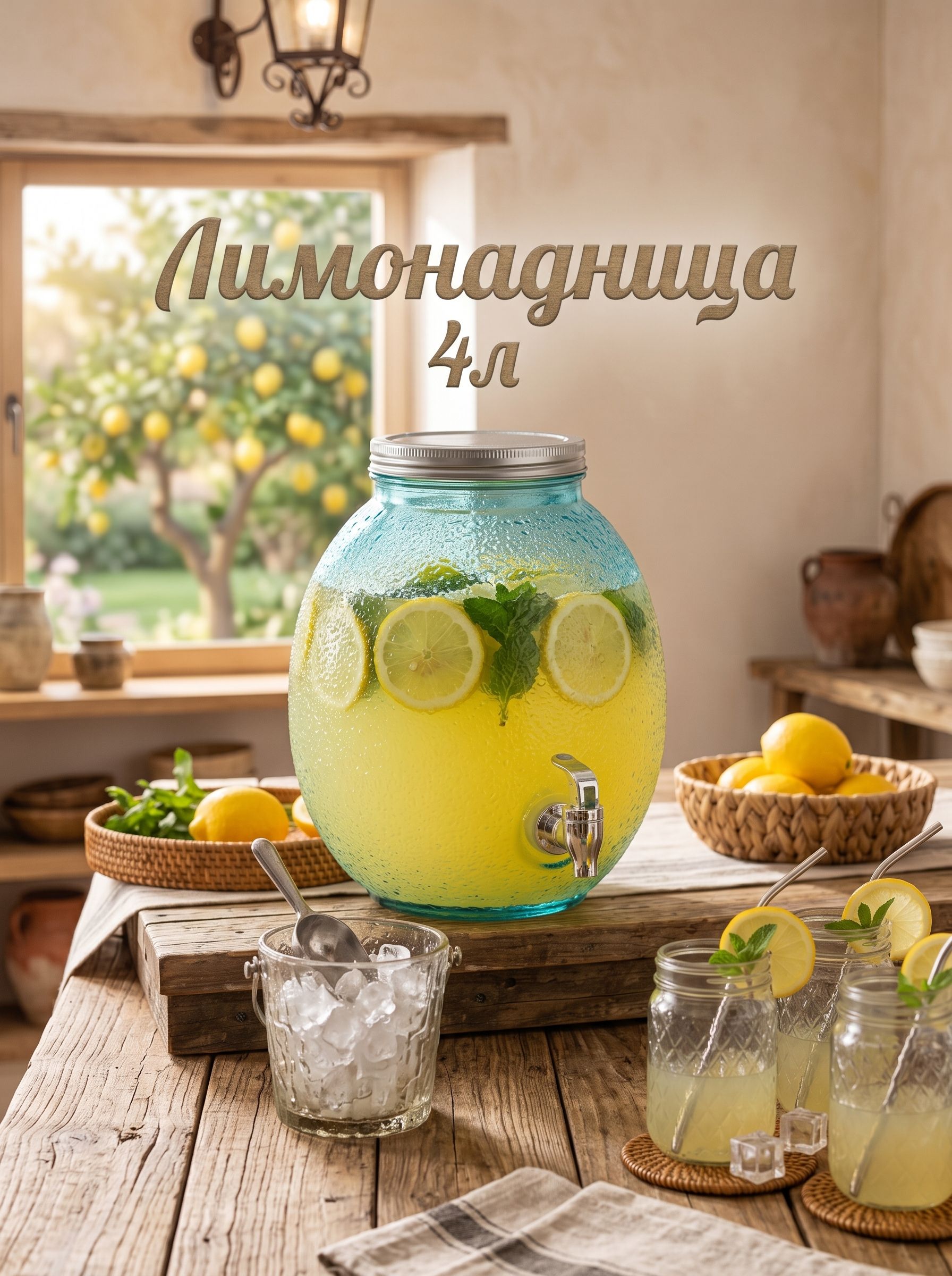 Лимонадница с краном 4 л, Доляна "Фреш"