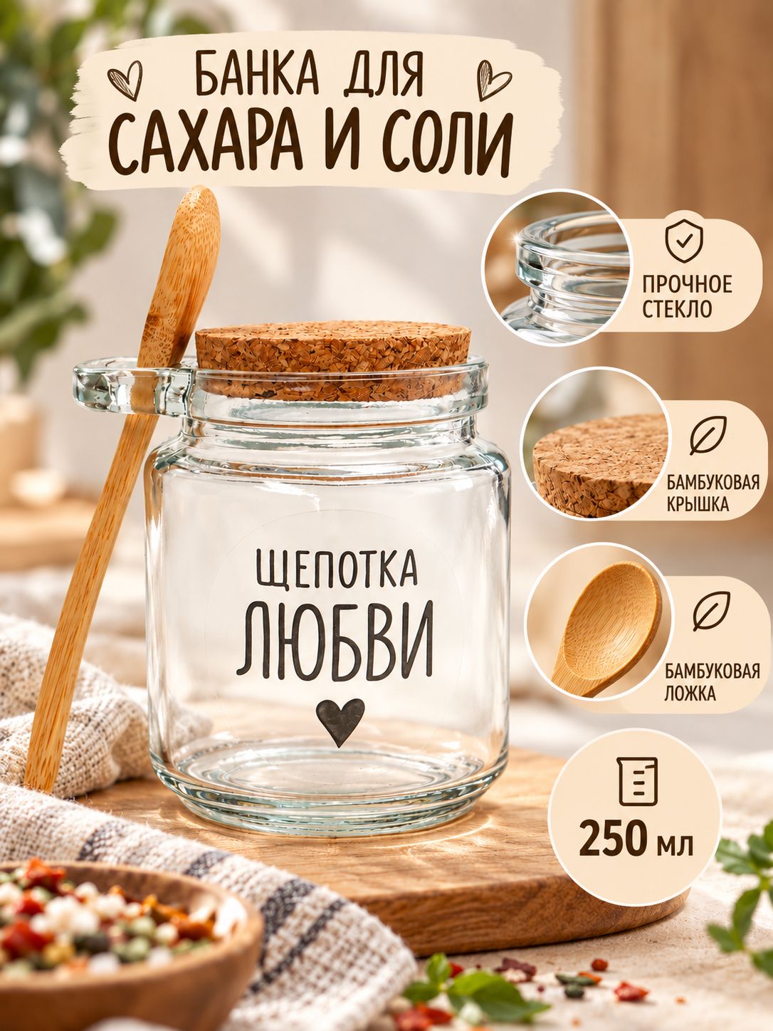 Банка для сыпучих продуктов, 250 мл