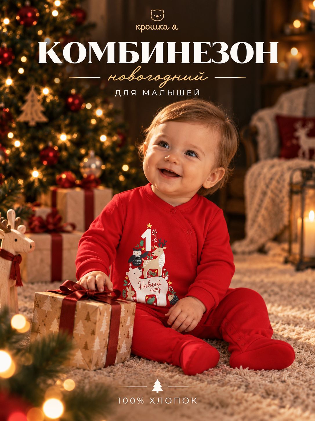 Комбинезон для малышей новогодний Крошка Я Первый Новый год ", рост 86-92 см