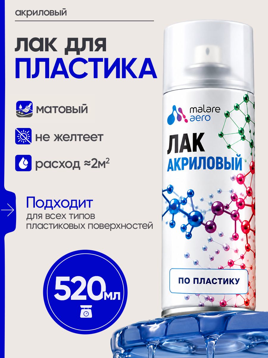 Лак для пластика Malare акриловый быстросохнущий, прозрачный, матовый, 520 мл.