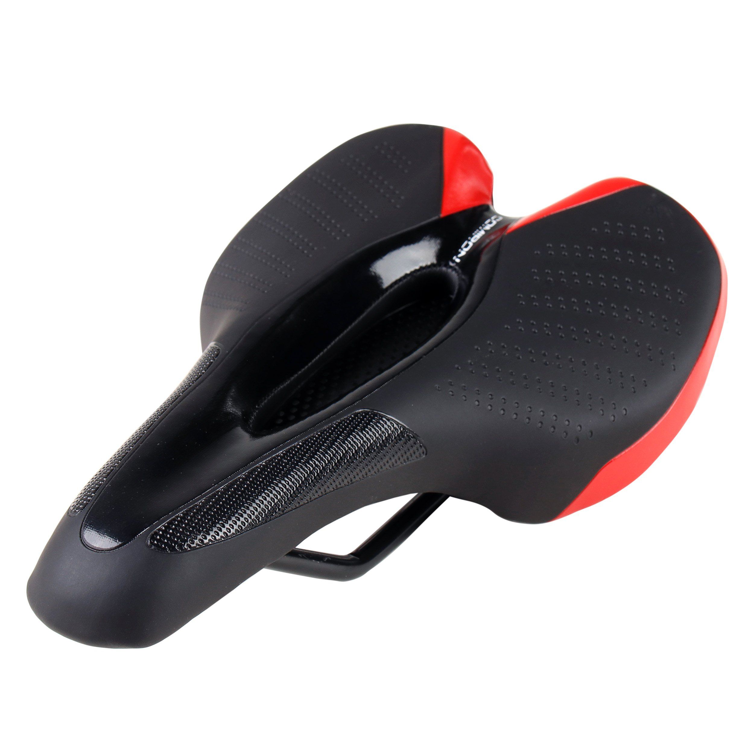 Седло велосипедное MTB COMIRON HINAULT M039R 250X155, верх: PU принтованный глянец, черное с красным Седло велосипедное MTB COMIRON HINAULT M039R 250X155, верх: PU принтованный глянец, черное с красным