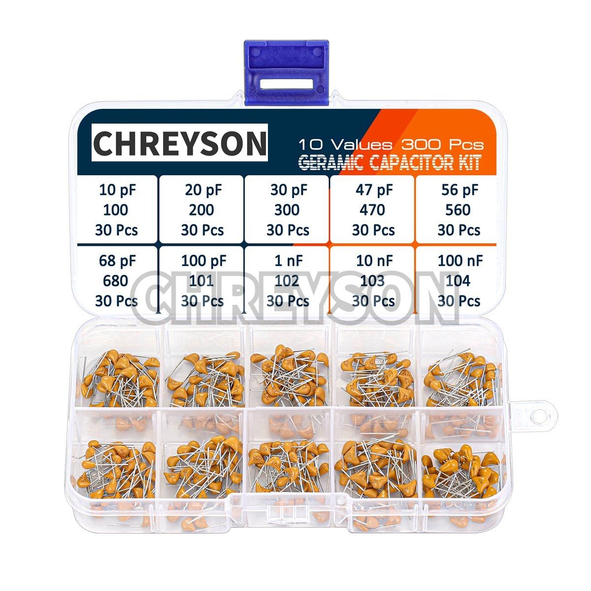 300 Шт 10 значений 10 пФ-100 нФ Многослойный монолитный керамический ...
