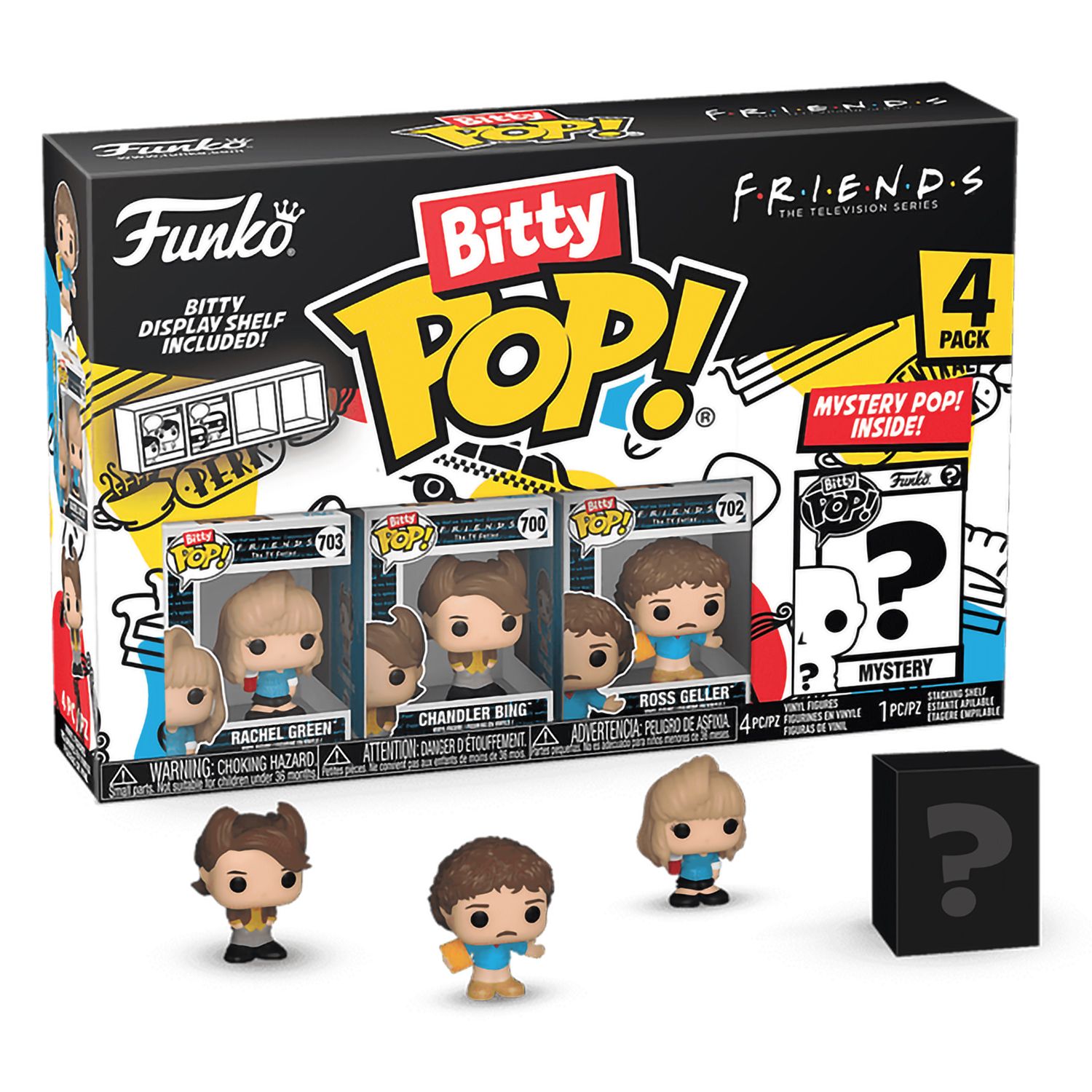 Funko Bitty Pop! Friends - 80's Rachel 4PK - Rachel Green (80's Hair), Chandler Bing (80's Hair), Ross Geller (80's Hair) and a Mystery Surprise Mini Figure - 2.2 CmCollectable Funko Bitty Pop! Friends - 80's Rachel 4PK - Rachel Green (80's Hair), Chandler Bing (80's Hair), Ross Geller (80's Hair) and a Mystery Surprise Mini Figure - 2.2 CmCollectable