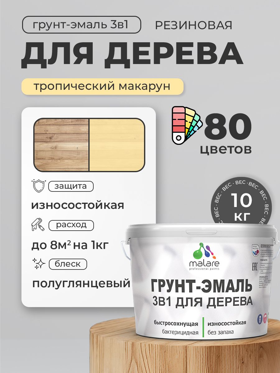 Латексная Грунт-Эмаль 3 в 1 Malare для деревянных поверхностей с антисептическим
