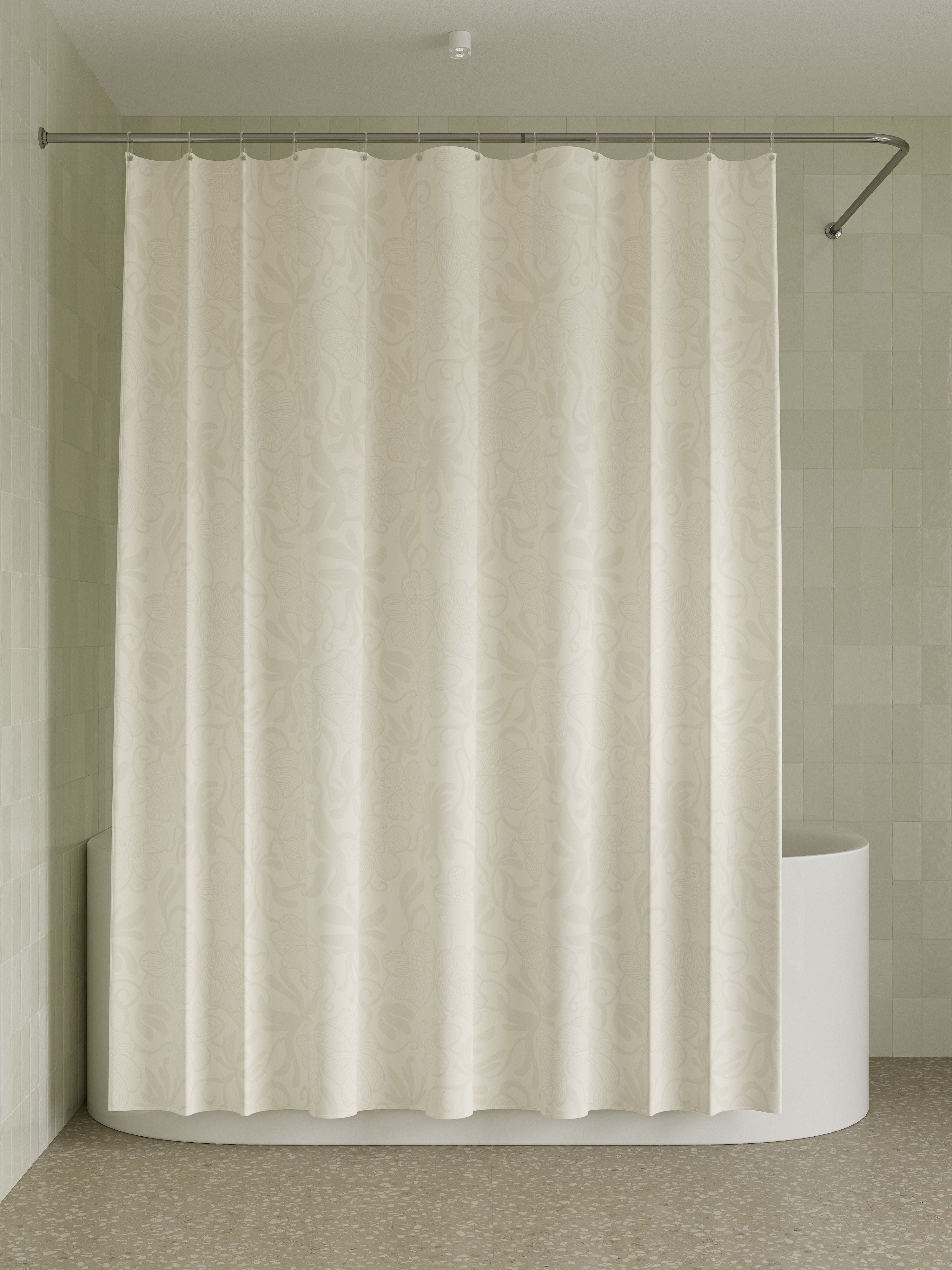 Фото товара на маркетплейсе ozon Штора для ванной комнаты и душа IDDIS, 180x200 см, тканевая, водонепроницаемая, полиэстер, с кольцами, BD04P18i11