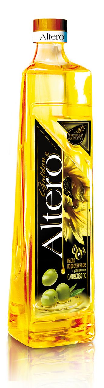 Масло подсолнечное Altero Golden, рафинированное, дезодорированное с добавление оливкового, 810 мл