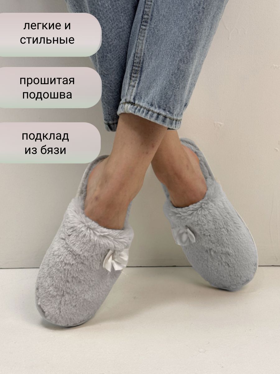 Moda Tap Тапочки Женский Tap Moda, размер 35 R (средняя) серый Бант Легкая ...