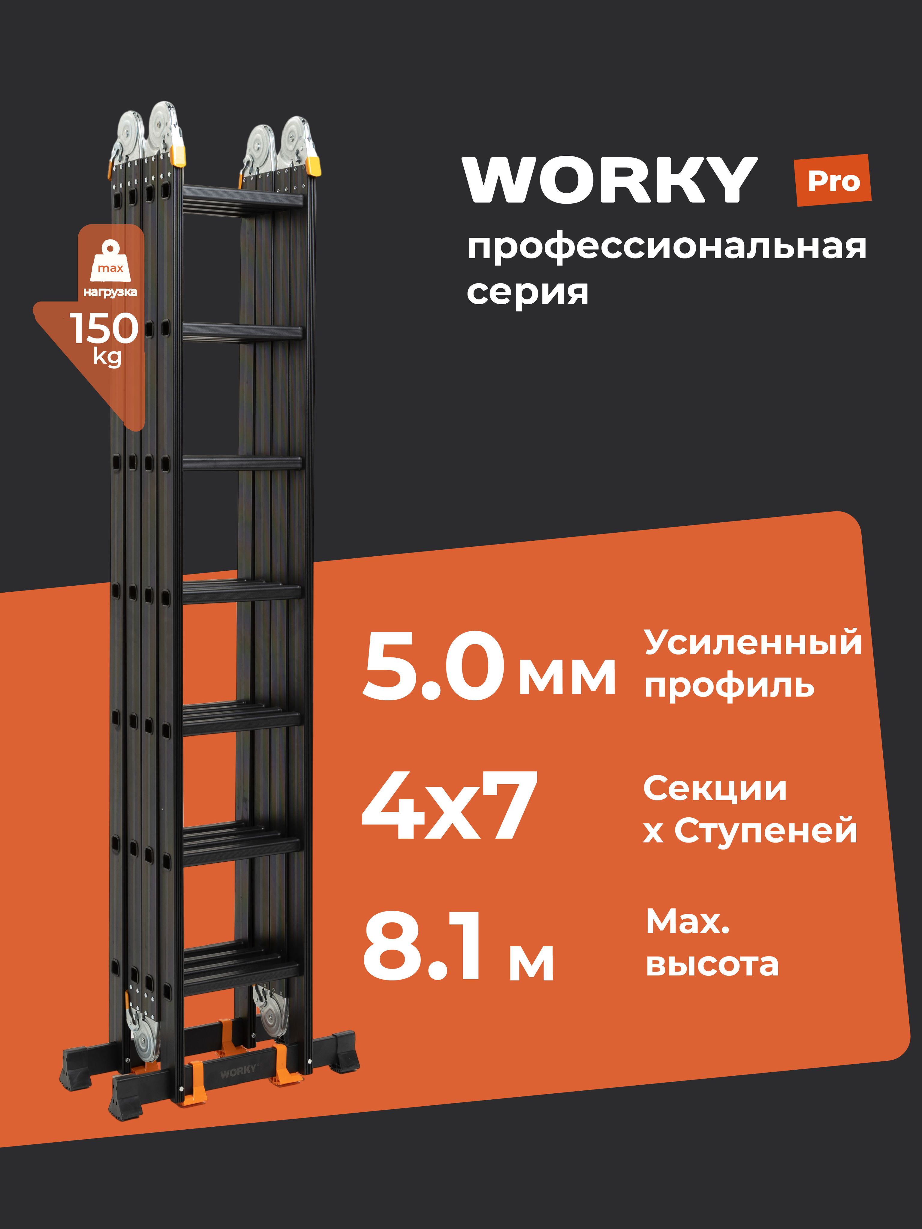 Лестницатрансформерстремянка4x7WORKYPro,высота8,1м
