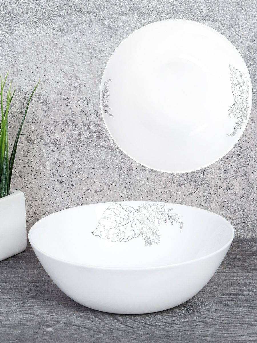 Салатник WHITE LILY глубокий Листья графика , 630 мл, диаметр 15,5 см, стеклокерамика — фото 2