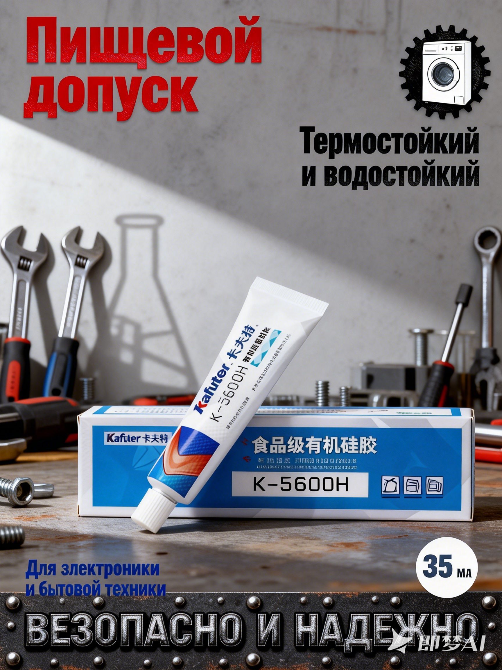 Органическийсиликоновыйгерметик5600H35мл,пищевойдопуск,диэлектрическийтермостойкийклей-герметикбелый