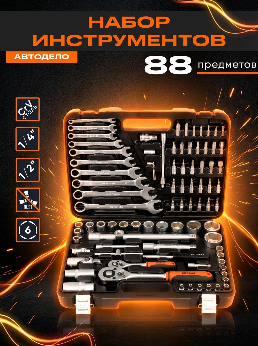 Набор инструмента 88 предм. 1/2" 1/"4 6 гр. АвтоDело