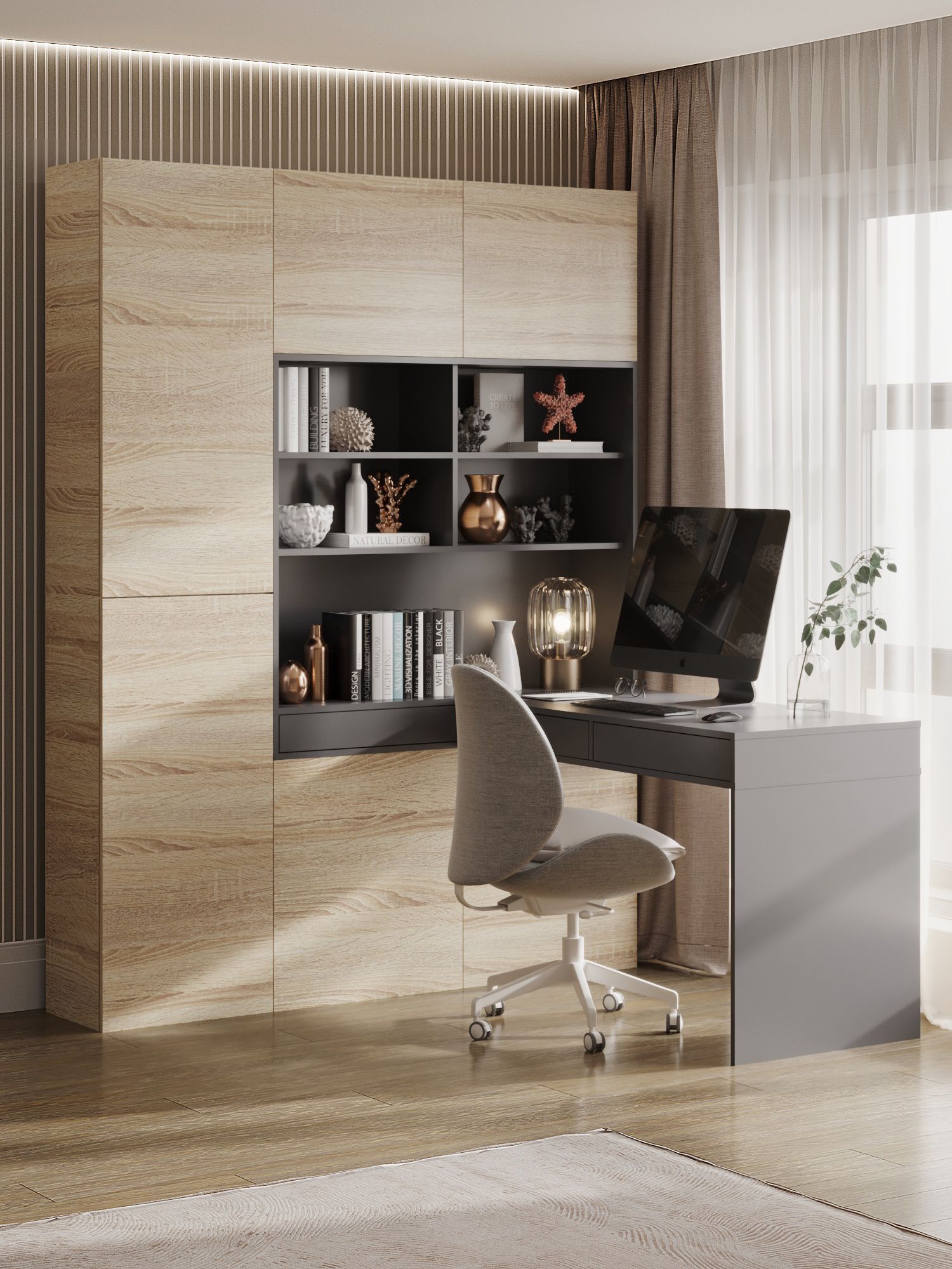 СтолкомпьютерныйсостеллажомClick,сонома/графит,170х155х214см