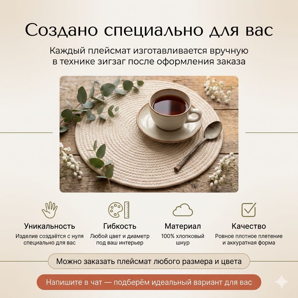 Плейсматы для сервировки стола из хлопкового шнура, 35 см, набор 2 шт, салфетки под тарелки ручной работы в стиле бохо и сканди - фото 3
