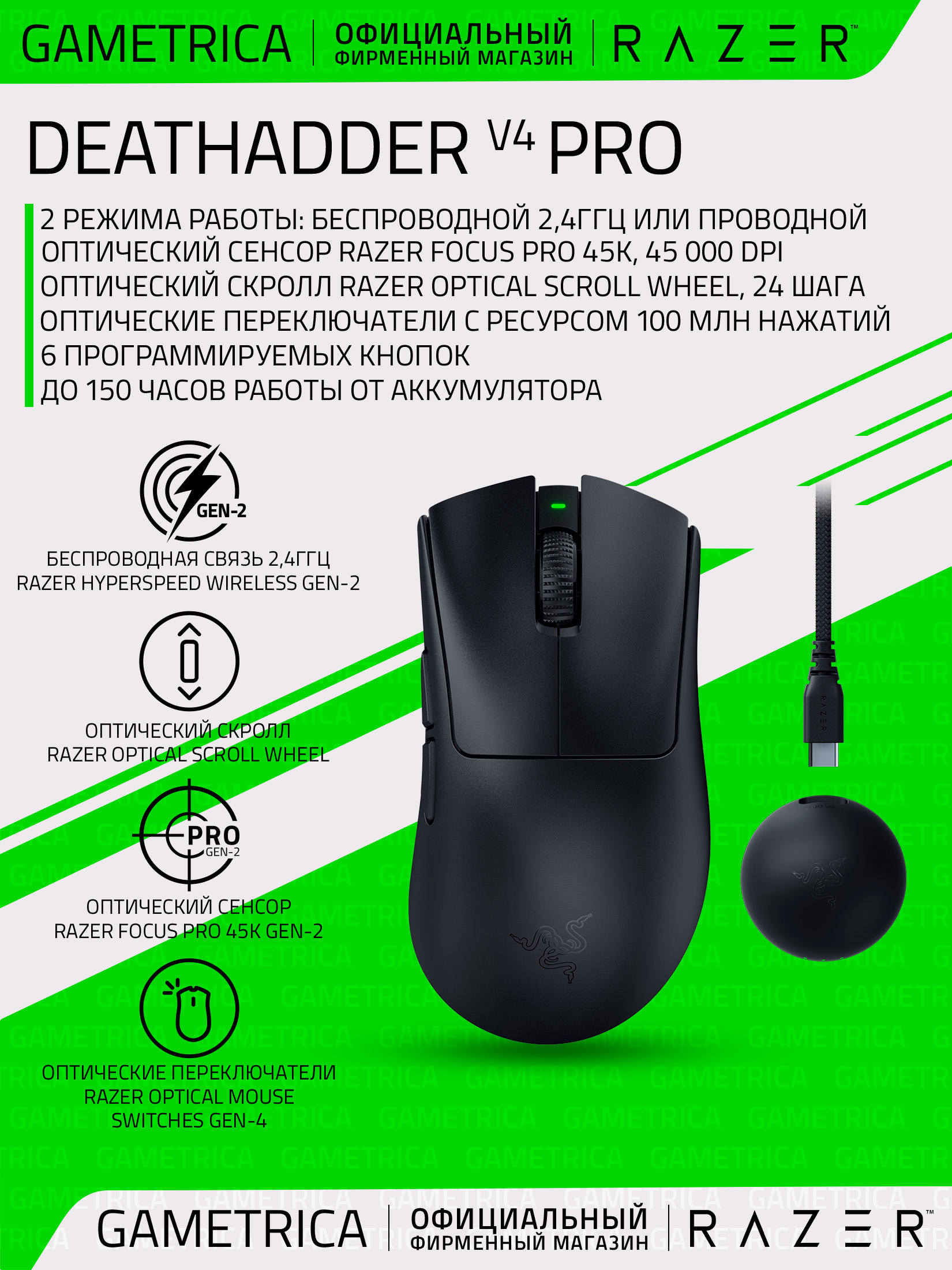 Игровая мышь беспроводная Razer беспроводная DeathAdder V4 Pro