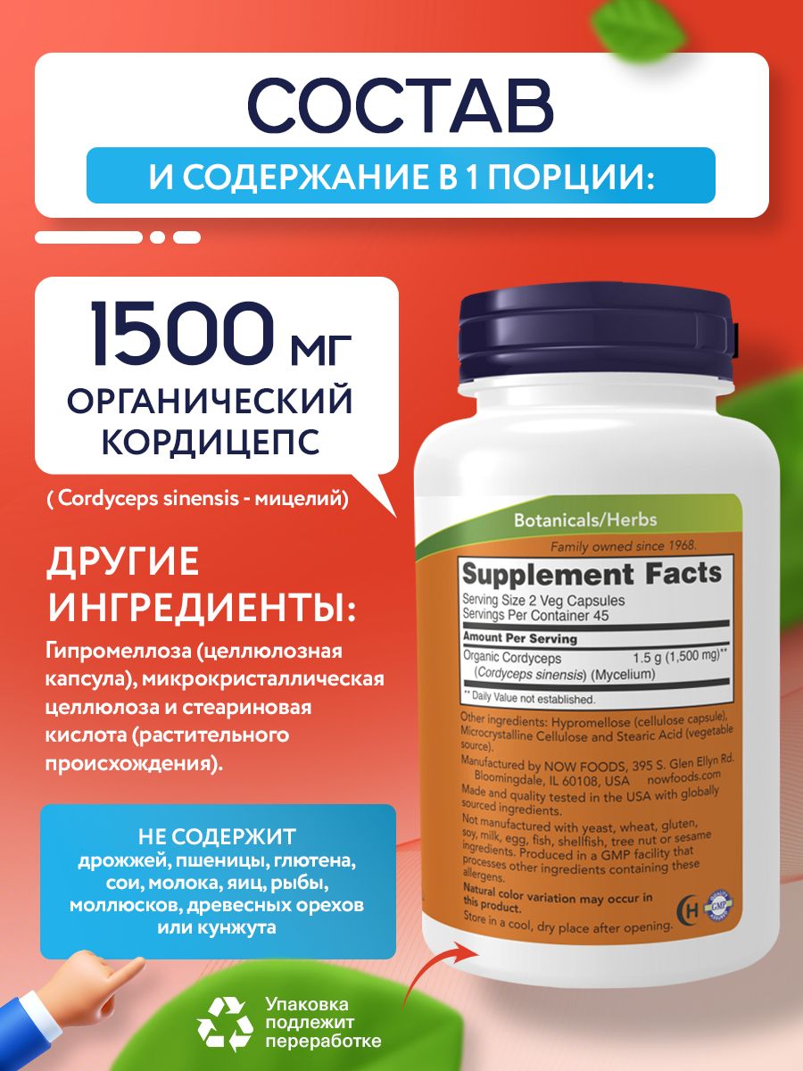 Now, CORDYCEPS 750MG 90 капсул