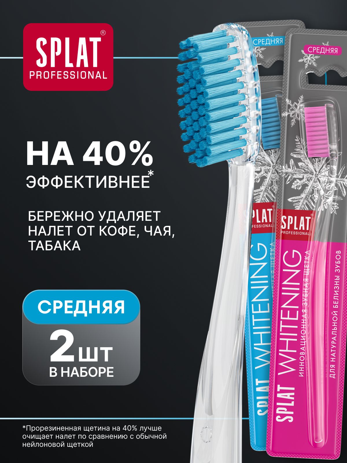 Зубная щетка средней жесткости отбеливающая SPLAT Professional WHITENING Medium Инновационная, набор 2 шт.
