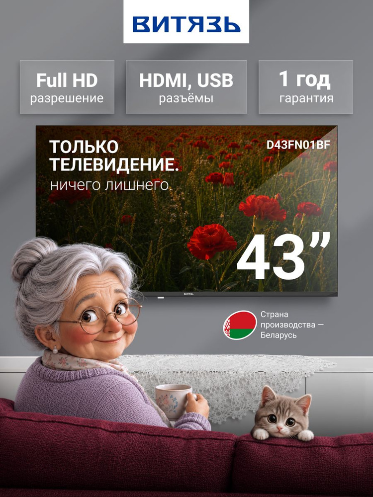 Витязь Телевизор D43FN01BF, с пультом ДУ, HD, DLED, time shift, 43″ Full HD, черный #1