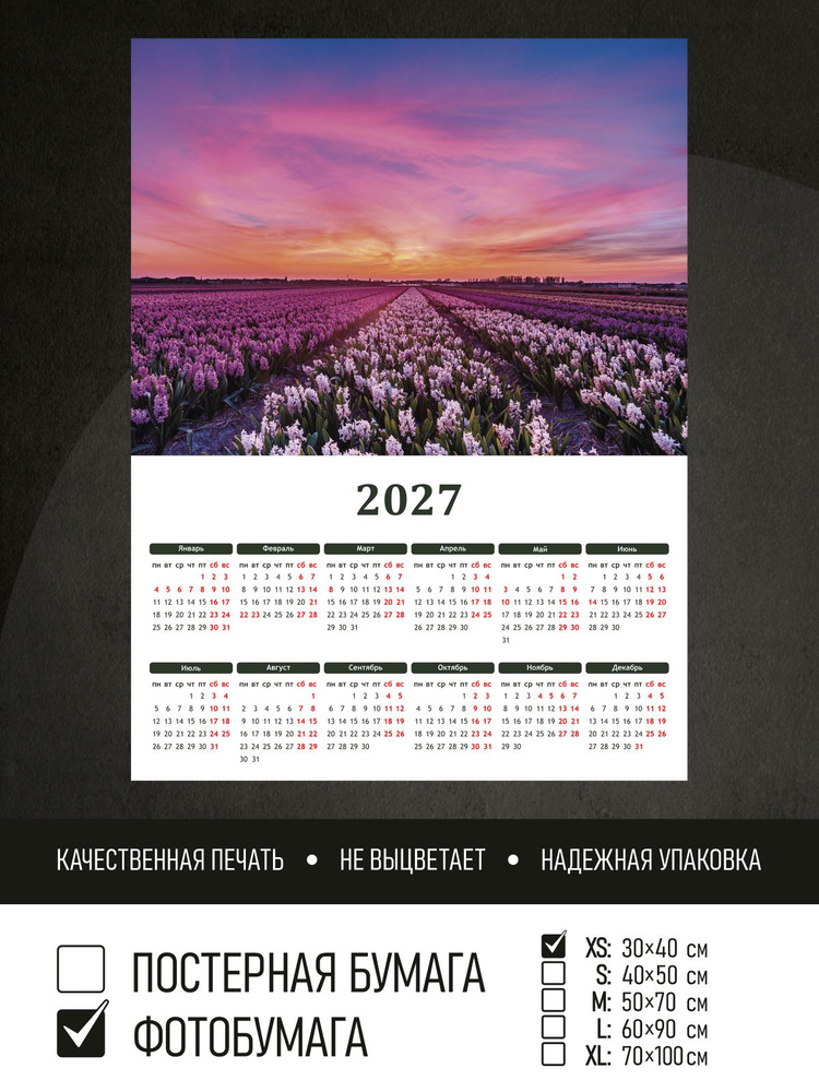 Календарь 2027 Цветочное поле на закате, фотобумага 30х40 см ПолиЦентр #1