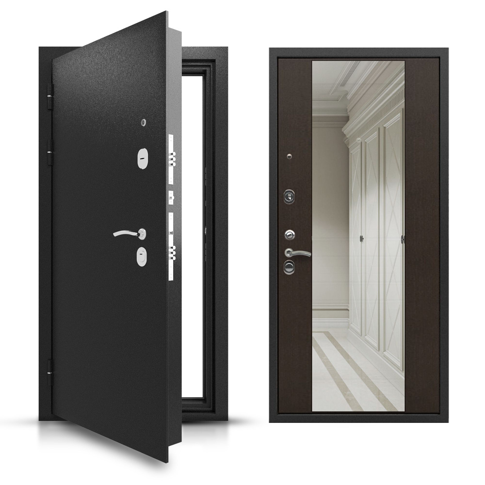 Входная металлическая дверь для квартиры ДПБ "Гранит ЗК Венге" Зеркало в полный рост, Утепленный шумо-изоляционный #1