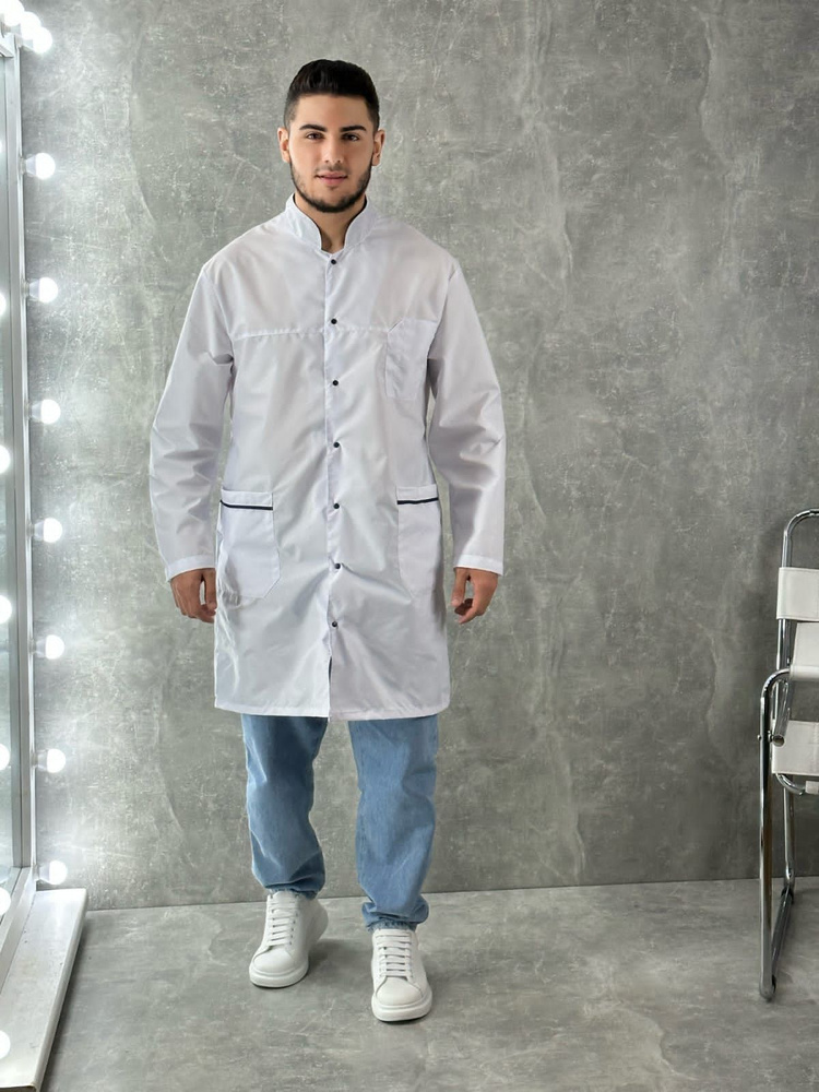 Халат медицинский мужской Студент, Тиси хлопок полиэстер, на кнопках с ...