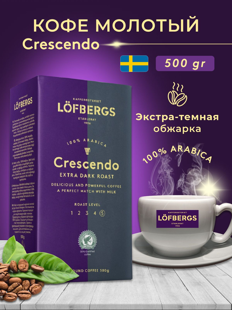 Кофе молотый Lofbergs Crescendo 500 г. / Черный молотый кофе из Финляндии  #1