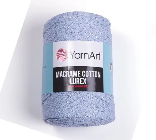 Пряжа YarnArt Макраме Коттон Люрекс (Macrame cotton lurex)., 729 голубой/серебро 75% хлопок, 13% п/э, #1