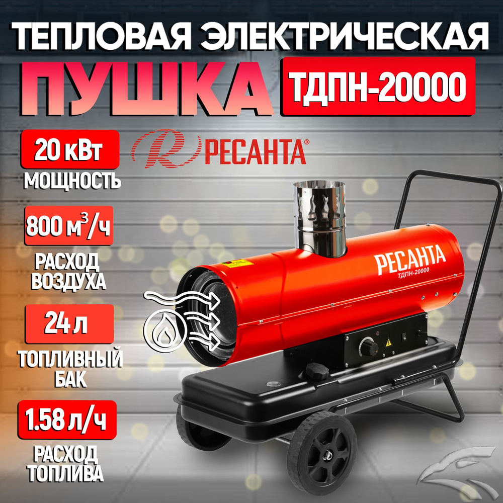 Тепловая дизельная пушка непрямого нагрева ТДПН-20000 Ресанта // 20 кВт -  купить по выгодной цене в интернет-магазине OZON.ru (844167287)