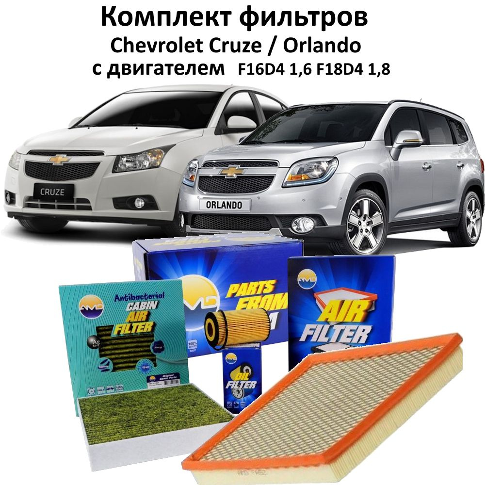 Комплект фильтров для ТО Chevrolet Cruze/Orlando F16D4 / F18D4 (масляный + воздушный + салонный антибактериальный) #1