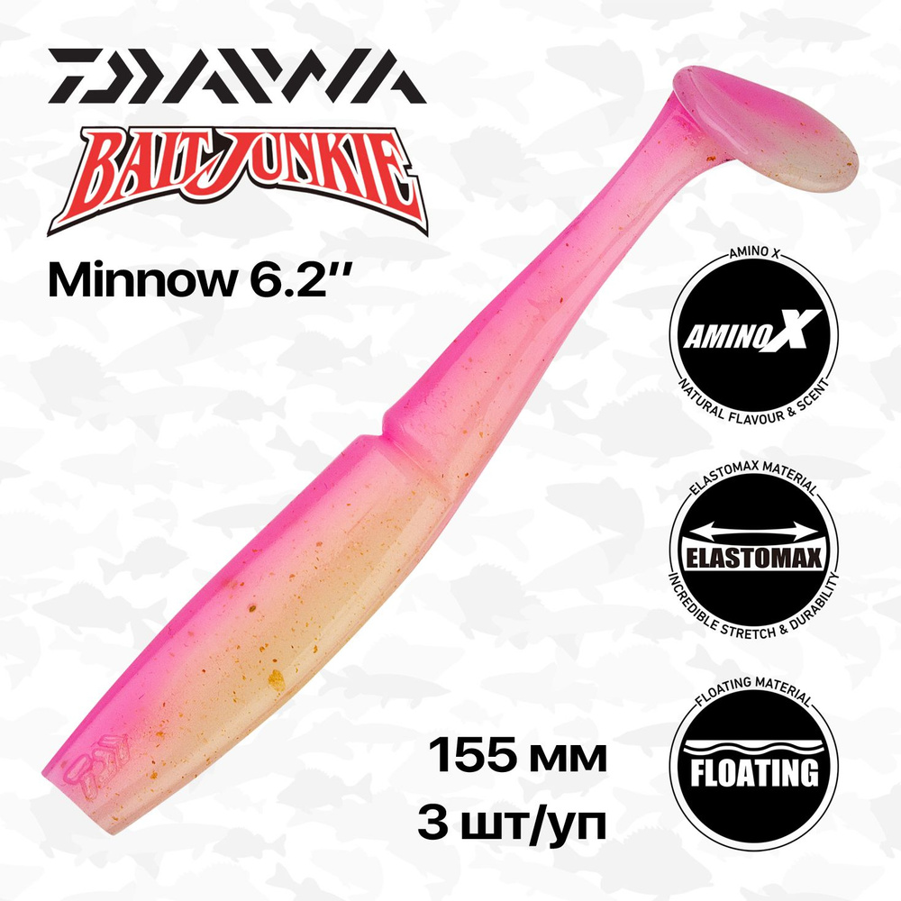 Виброхвосты Daiwa Bait Junkie Minnow 6.2", 15,5 см, 3 шт/уп, #Pink Glow UV #1