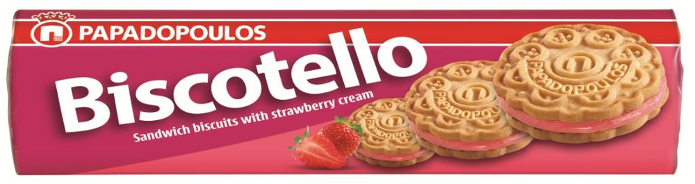 Печенье-сэндвич Бискотелло с клубничным кремом PAPADOPOULOS 200г Греция ...