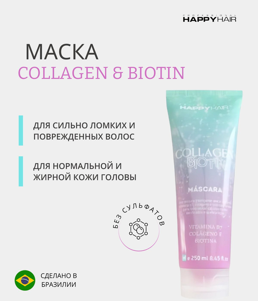 Маска для волос Happy Hair Collagen & Biotin без сульфатов, 250 мл #1