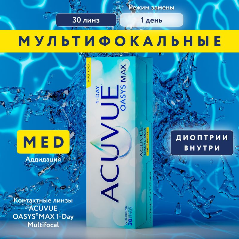 Мультифокальные линзы Acuvue Oasys MAX 1-Day Multifocal, Однодневные, -7.25 / 14.3 / 8.4, Аддидация: #1