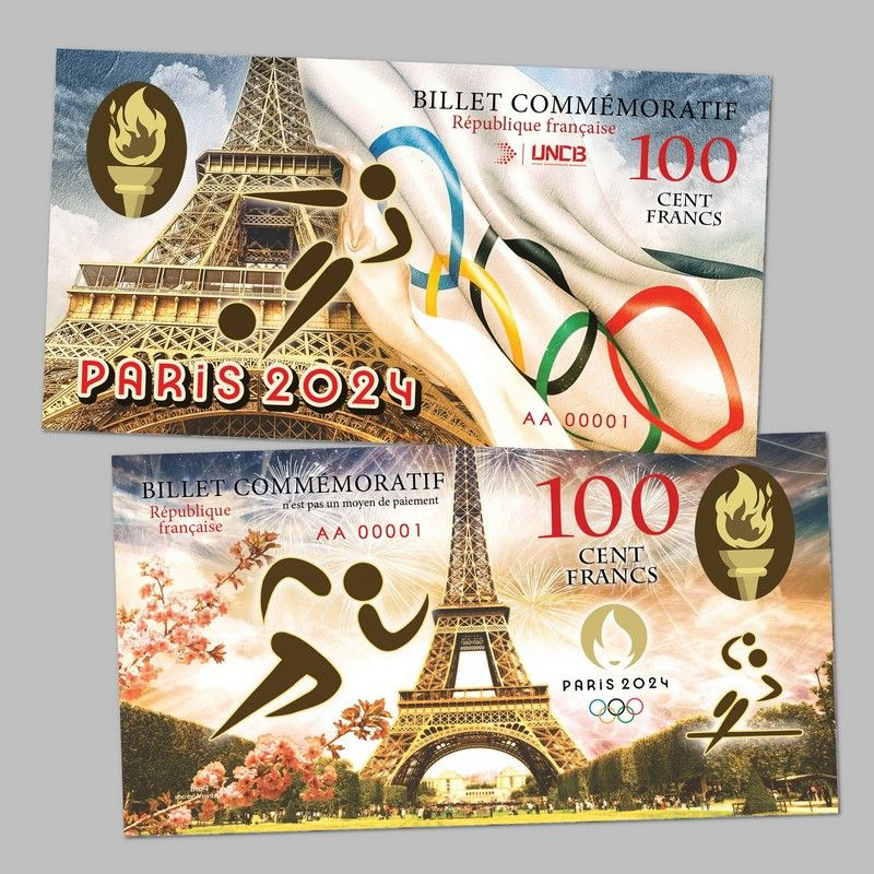 100 Cent FRANCS (франков) - Олимпиада в Париже. Франция (Paris 2024 Olympics. France). Памятная банкнота. #1