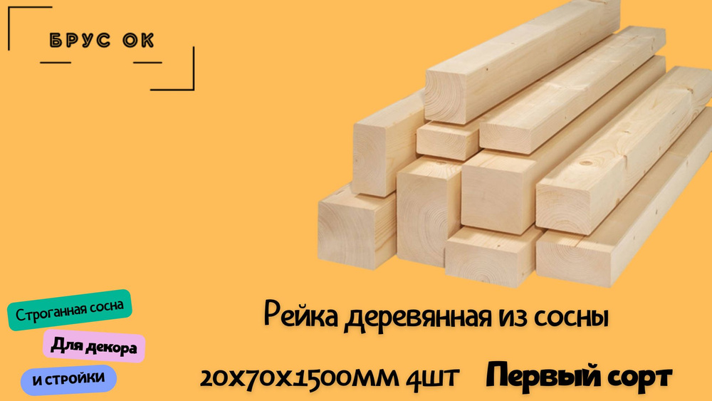 Рейка строганная из сосны 20х50х1500мм сорт АВ 4шт #1