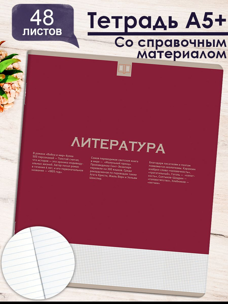 Тетрадь предметная А5+ "НЕСКУЧНАЯ КЛАССИКА" ЛИТЕРАТУРА. в мягком софт-тач переплёте, линия 48л.  #1